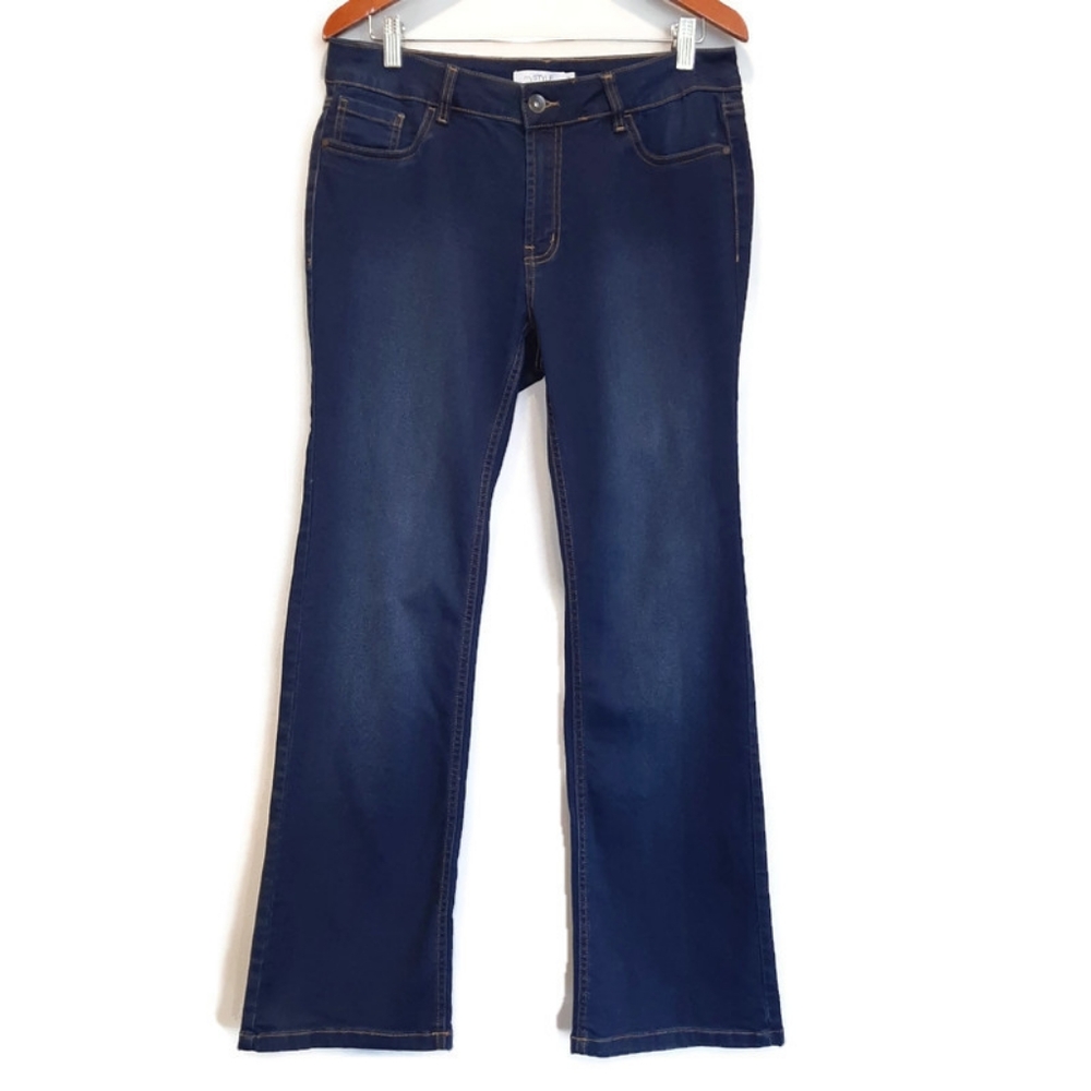 🍁 MYSTYLE Dark Wash Bootcut Contrast Denim Jeans